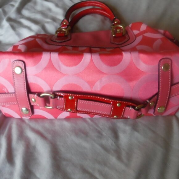 Coach Pink Purse Vintage Pink Fabric Red Handles Rare - Picture 4 of 14